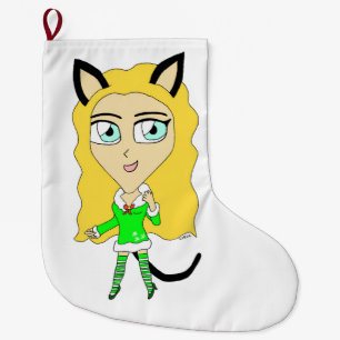 Christmas chibi   catgirl large christmas stocking