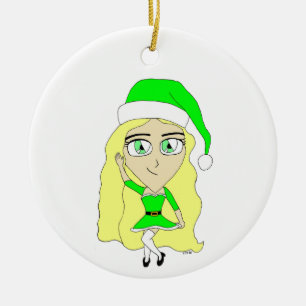 Christmas chibi  ceramic ornament
