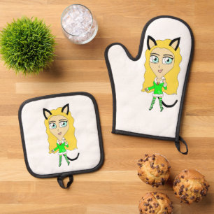 Christmas chibi    oven mitt & pot holder set