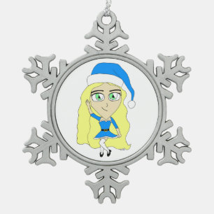 Christmas chibi snowflake pewter christmas ornament