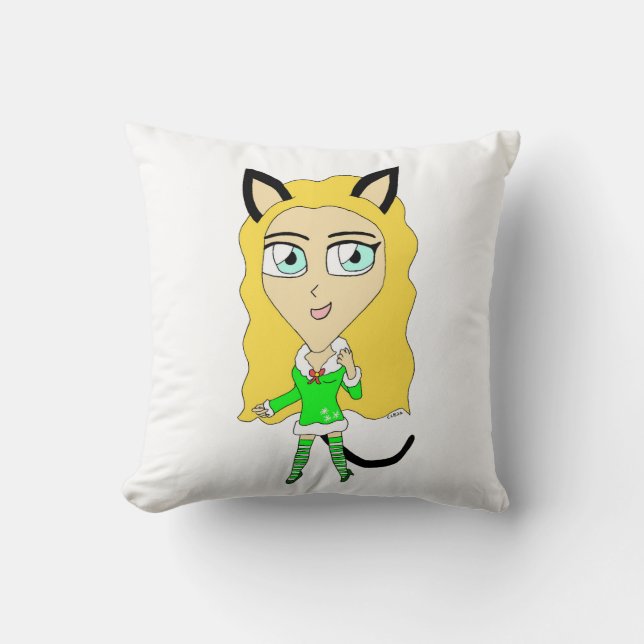 Christmas chibi    throw pillow (Front)