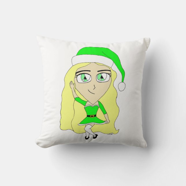 Christmas chibi   throw pillow (Front)