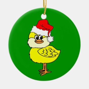 Christmas chick ceramic ornament