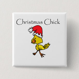Christmas Chick Tshirts and Gifts 2 Inch Square Button