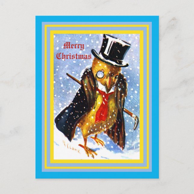 Christmas Chick w/ Top Hat, Monocle, Cane Postcard (Front)