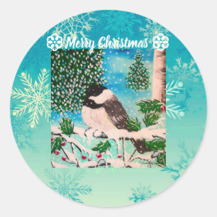 Christmas Chickadee Chatter Classic Round Sticker