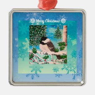 Christmas Chickadee Chatter Metal Ornament