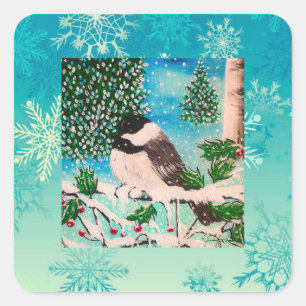 Christmas Chickadee Chatter Plate Square Sticker
