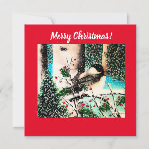 Christmas Chickadee Chatter Red Invitation