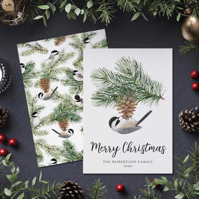 Christmas Chickadee on Pine Cone Rustic Winter Holiday Card (Creator Uploaded)