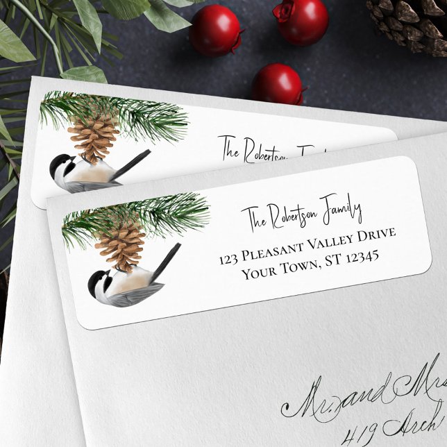Christmas Chickadee Pinecone Return Address (Creator Uploaded)