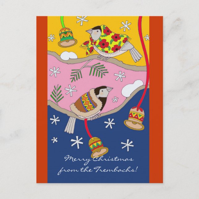 Christmas Chickadees by Vera Trembach Holiday Postcard (Front)