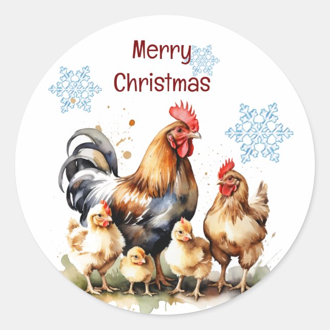 Christmas Chicken Bird Farm  Family Customize  Classic Round Sticker (Front)