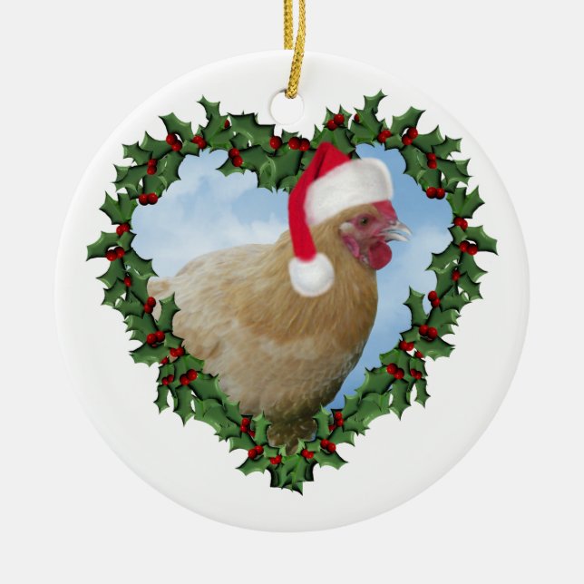 Christmas Chicken * Buff Orpington Ceramic Ornament (Front)