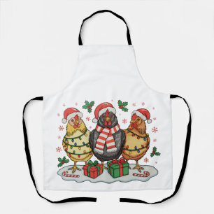 Christmas Chicken Farm Xmas Lights Family Holiday Apron