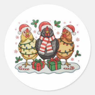 Christmas Chicken Farm Xmas Lights Family Holiday Classic Round Sticker