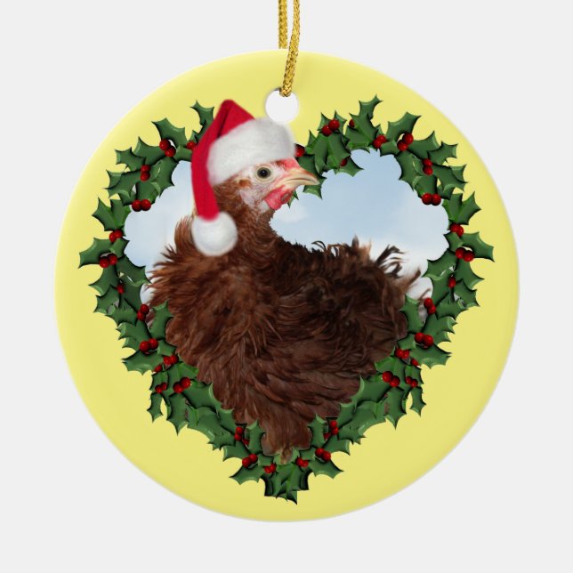 Christmas Chicken * Frizzle Chicken Ceramic Orname Ornament (Front)