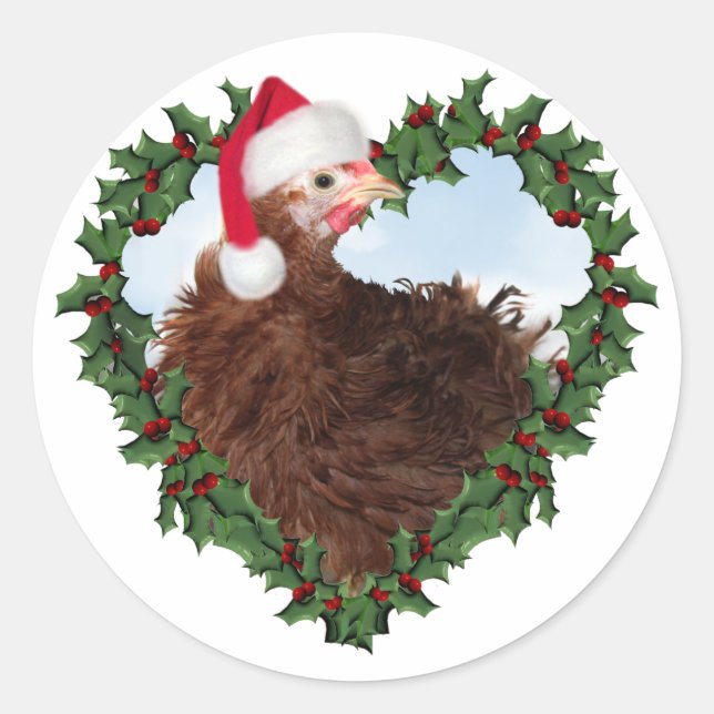 Christmas Chicken * Frizzle Classic Round Sticker (Front)