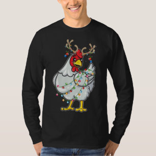 Christmas Chicken Reindeer Antlers Lights Pajama F T-Shirt