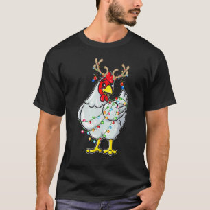 Christmas Chicken Reindeer Antlers Lights Pajama T-Shirt