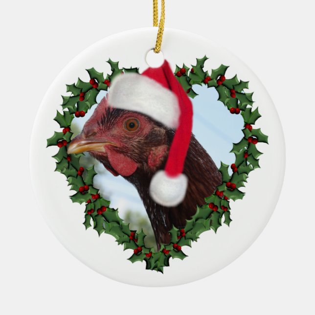 Christmas Chicken *  Rhode Island Red Ceramic Ornament (Front)
