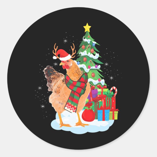 Christmas Chicken Santa Funny Farm Animals Classic Round Sticker (Front)