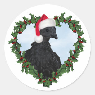 Christmas Chicken *  Svart Hona Classic Round Sticker