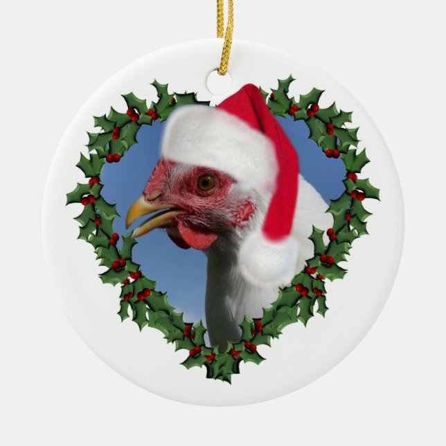 Christmas Chicken * White Plymouth Rock Ceramic Ornament (Front)