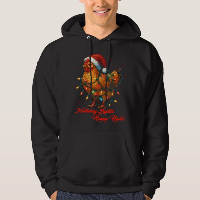 Christmas Chicken with Santa Hat Happy Nights Hoodie (Front)