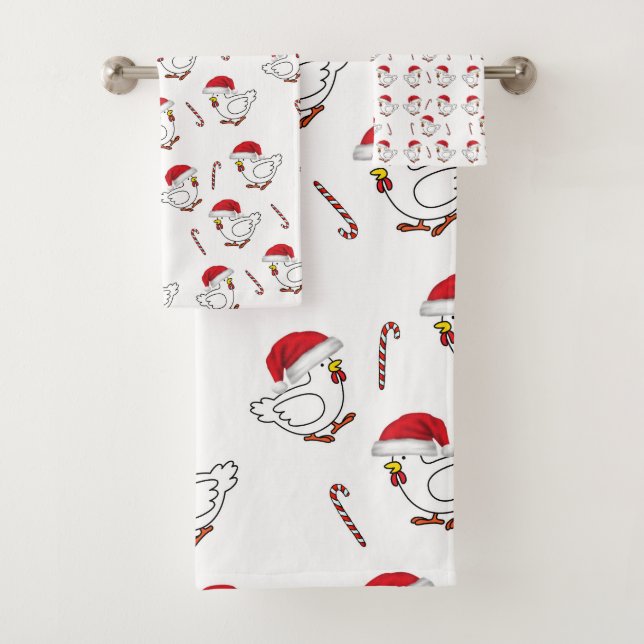 Christmas Chickens Bath Towel Sets, Chickens (Insitu)