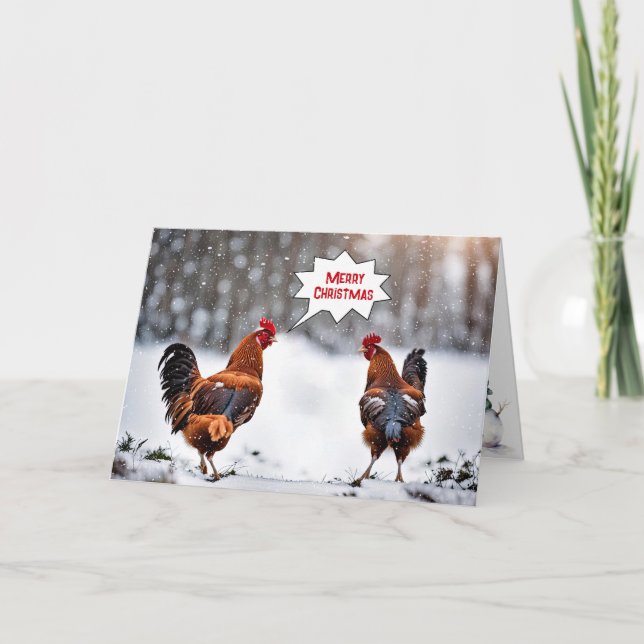 Christmas Chickens In Snowflakes Card (Front)