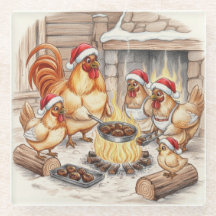 Christmas Chickens Roasting Chestnuts, Coaster