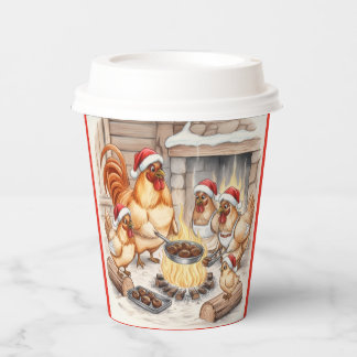Christmas Chickens Roasting Chestnuts, Cups