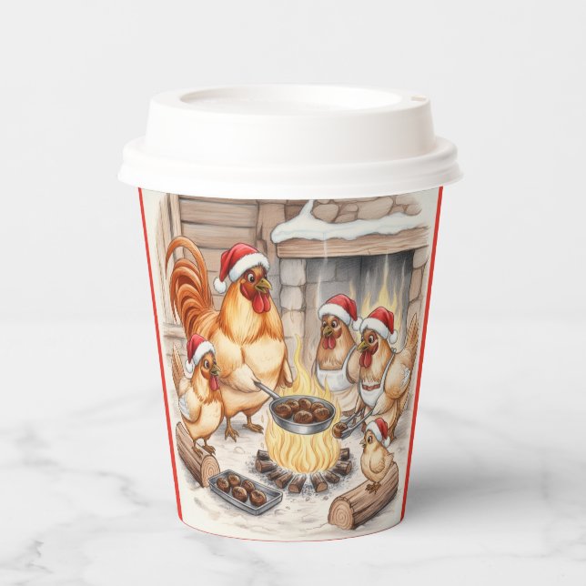Christmas Chickens Roasting Chestnuts, Cups (Front)