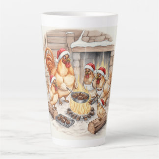Christmas Chickens Roasting Chestnuts, Latte Mug