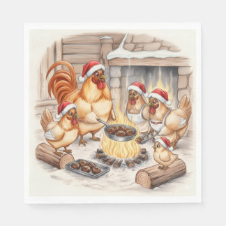 Christmas Chickens Roasting Chestnuts, Napkins