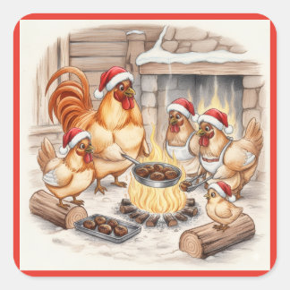 Christmas Chickens Roasting Chestnuts, Stickers