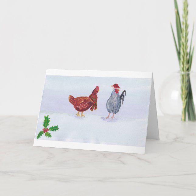 christmas chickens with hat and scarf blank card (Front)