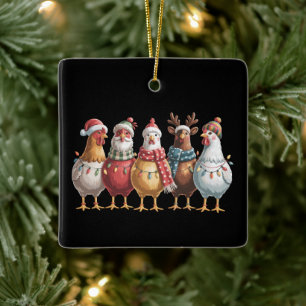 Christmas Chickens Xmas Chicken Gift Farm Lover  Ceramic Ornament