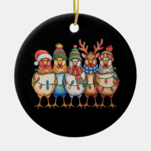 Christmas Chickens Xmas Farm Funny Holiday Season Ceramic Ornament