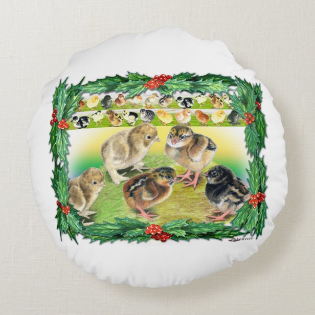 Christmas Chicks Round Pillow (Back)
