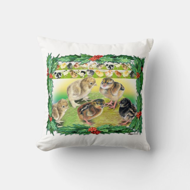 Christmas Chicks Throw Pillow (Front)