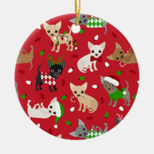 Christmas Chihuahua All Coats Ceramic Ornament