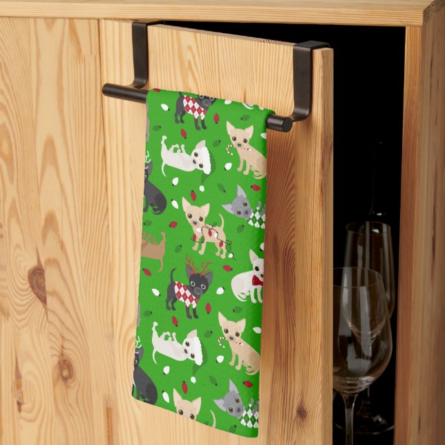 Christmas Chihuahua All Coats Kitchen Towel (Thirds Fold)