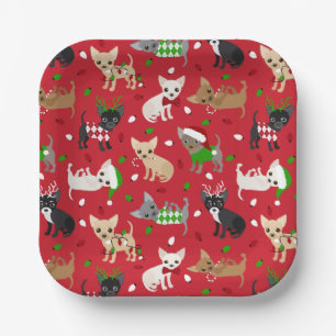 Christmas Chihuahua All Coats Paper Plates