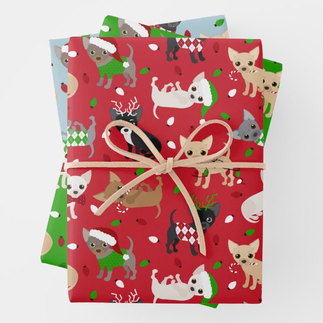 Christmas Chihuahua All Coats Wrapping Paper Sheet (In situ)