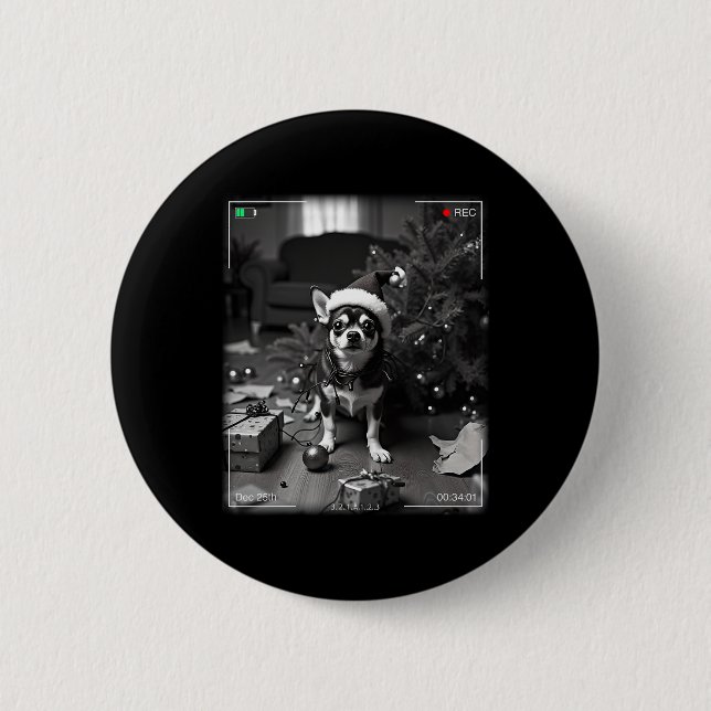 Christmas Chihuahua Caught On Camera  2 Inch Round Button (Front)