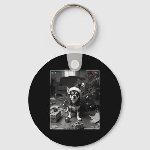 Christmas Chihuahua Caught On Camera  Keychain