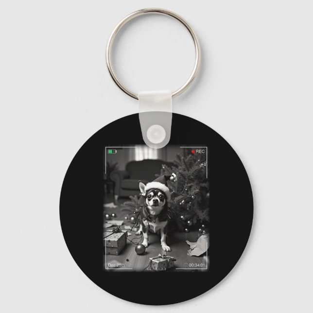 Christmas Chihuahua Caught On Camera  Keychain (Front)
