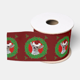 Christmas Chihuahua dog 3" Grosgrain ribbon